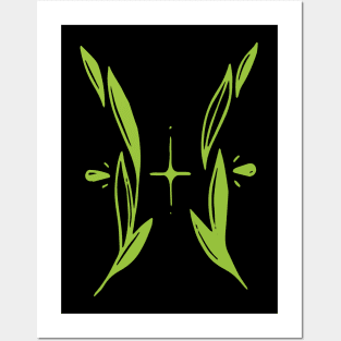 green floral Pisces zodiac sign Posters and Art